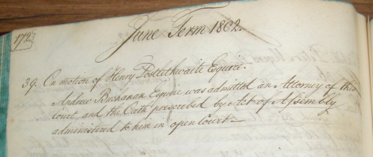 Andrew Buchanan's appointment to the bar, 1802