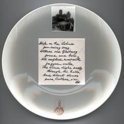 Photo-ceramic plate with image of Gleiburg castle and poem