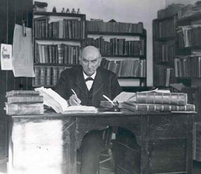 Henry M. Harman; in his office in the Bosler Library
