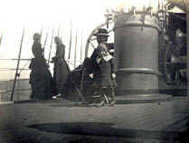 Mary Murray Himes (front) on boat to Europe with Mary E. Murray in chair in background